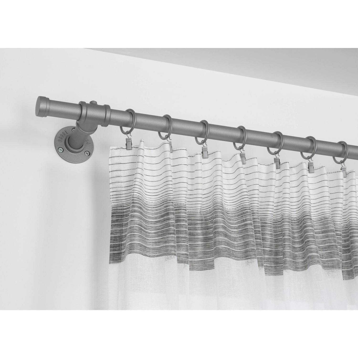 InCasa Bastone Per Tenda In Alluminio Satinato Grigio - 140 Cm, Kit Completo Con Supporti, 22 Scivoli E Finali
