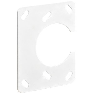 Plaque de réparation blanche Hettich pour charnières à boîtier de 35 mm avec trous de fixation.