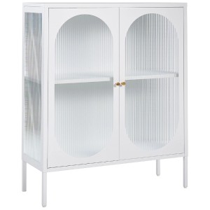 Vitrine Beliani Sarre en acier blanc avec portes en verre et étagères, 111x90x35 cm.