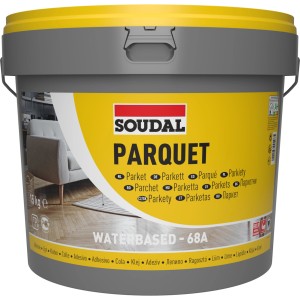 Eimer Soudal Parkettkleber 68A, 15 kg, lösemittelfrei für die Verklebung von Parkett.