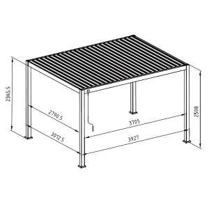 Disegno tecnico della pergola Mirador Deluxe 3x4m in ebano marrone con dimensioni.