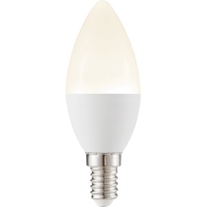 LED-Leuchtmittel E14 in Glühlampenform, 4,8W, kaltweißes Licht.
