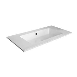 Vasque en fonte minérale blanche, 90x46 cm, avec trou pour robinet mitigeur.