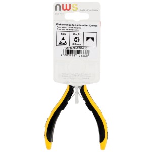 Pince coupante de côté électronique NWS, 370 mm, avec poignées jaune et noir pour travaux électroniques.