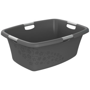 Bac à linge Rotho Flowers anthracite (50 l) avec décor floral et poignées.