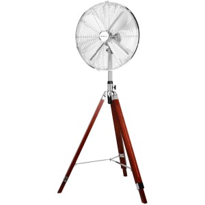 Ventilateur sur pied Emerio avec base en bois, Ø 40 cm, cage chromée et 3 vitesses pour un refroidissement optimal.
