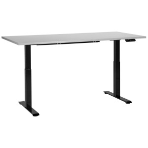 Bureau Destines réglable en hauteur noir et gris avec cadre en acier et revêtement en mélaminé.