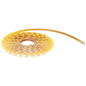 Striscia LED solare trasparente Star Trading arrotolata con LED bianco caldo.