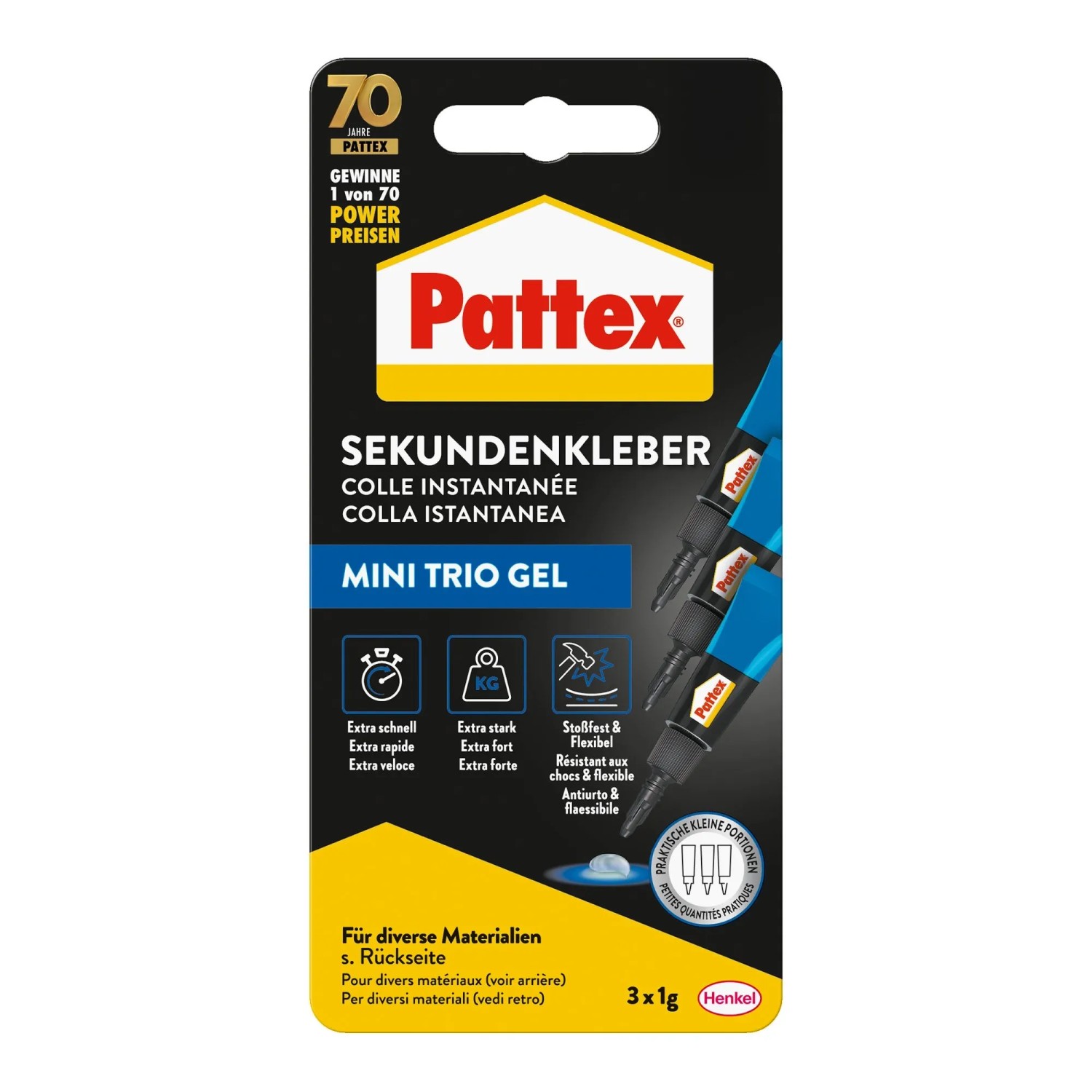 Pattex Sekundenkleber Ultra Gel Mini-Trio 3 x 1 g