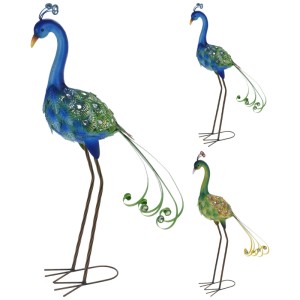 Mehrfarbige Gartenfigur Pfau aus Metall, 83x15x59cm, Gartendekoration für Beet, Terrasse oder Garten.