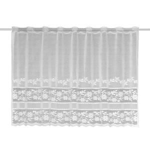 Pannello jacquard bianco 'Linz' Neusser Collection, 75x140 cm, con bordo floreale. Tenda per finestra con occhielli.