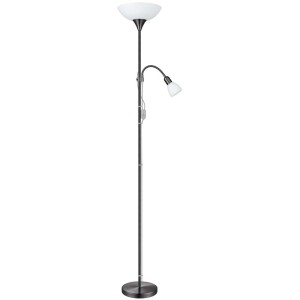 Lampadaire moderne Eglo UP 2 en nickel-nero avec lampe de lecture et éclairage vers le haut.
