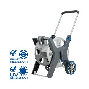 Avvolgitubo professionale LUX in metallo, carrello avvolgitubo mobile con tamburo e maniglia.