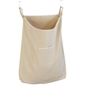 Cesto portabiancheria da porta Wenko Canguro beige in cotone con ganci per il fissaggio alla porta.