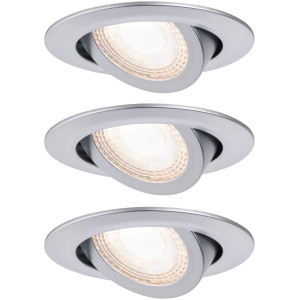 Ensemble de spots encastrables avec 3 lampes LED pivotantes, variateur à 3 niveaux, chrome mat.