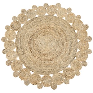 Tapis rond beige Golgen en jute avec motif de cercles, diamètre 120 cm.