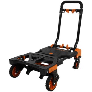 Cartech 2en1 diable/chariot en acier, capacité 135 kg, noir/orange.