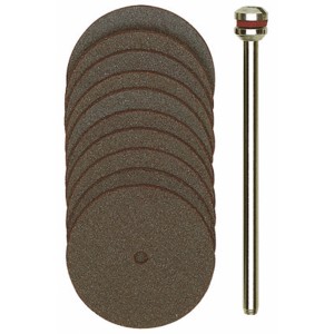Lot de disques à tronçonner Proxxon, 22 mm, 10 pièces avec support pour outils miniatures.