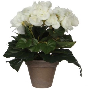 Begonia artificiale bianca in vaso, decorazione realistica per interni.