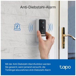 Tapo D230S1 Video-Türklingel mit Anti-Diebstahl-Alarm in Weiß und Schwarz.