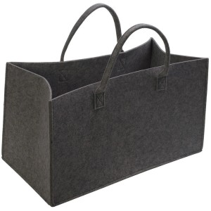 Panier à bûches pliable en feutre anthracite Videx Garden avec poignées.