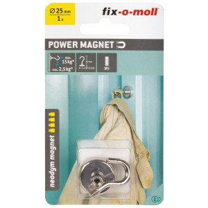 Gancio magnetico al neodimio Fix-o-moll, 40 mm, argento. Gancio robusto per utensili domestici.