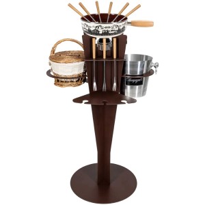 17-teilige Fondue-Bar Pure mit Caquelon, Gabeln, Korb, Weinkühler und Gasbrenner.