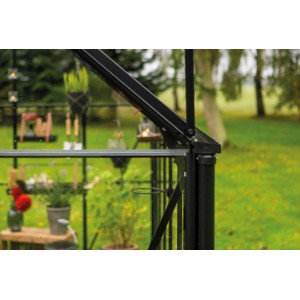 Set tubi pluviali Halls Icon, 2 tubi neri (Ø 7 cm x 138 cm) sulla serra.