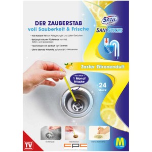 Sani Sticks Lemon, 24 pz. Detergente per scarichi cucina e bagno. Previene intasamenti e odori.