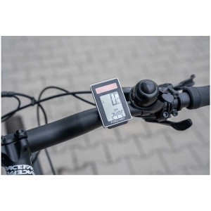 Ciclocomputer wireless solare Fischer con 22 funzioni sul manubrio della bicicletta.