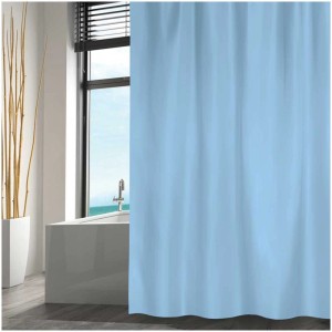 Tenda doccia MSV in poliestere azzurro cielo, 180x200 cm, in bagno.