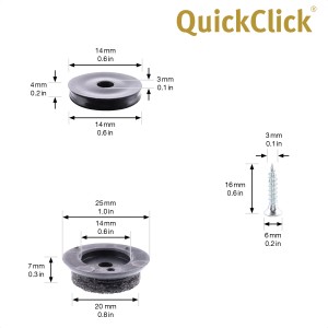 Wagner patins en feutre QuickClick Ultrasoft Slim, jeu de 12 pièces, avec les dimensions des pièces individuelles.