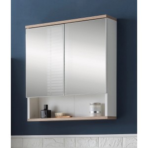Armoire de toilette Badmobil CHI, blanche, avec deux portes miroir et étagère.