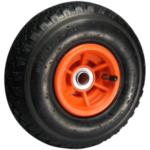 Roue gonflable Doerner+Helmer 260x85 mm, pneu en caoutchouc noir avec jante orange pour diables.
