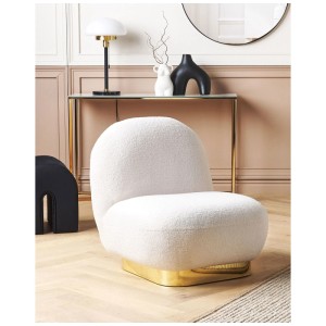 Beliani Sessel Loviisa, weißer Bouclé-Stoff, goldfarbener Sockel, eleganter Polsterstuhl.