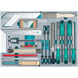 Technocraft Servante d'atelier Swiss Team Wood Pro, 282 pièces, contenu : Outils dans des plateaux en mousse fraisée CNC.