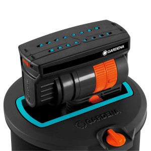 Gardena Sprinklersystem Arroseur escamotable OS 140 pour irrigation de pelouse. Arroseur avec molettes de réglage orange.