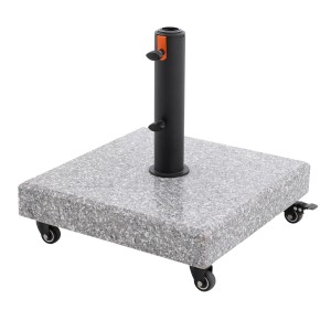 Base per ombrellone Doppler myZone in granito con ruote, circa 50 kg, grigia, con tubo in acciaio inox nero.