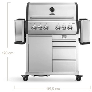 Burnhard Big Earl Premium-Gasgrill mit 4 Brennern aus Edelstahl, Frontansicht.