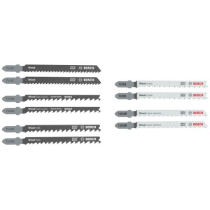 Jeu de lames de scie sauteuse Bosch Basic Wood, 10 pièces, différents types de lames pour bois.