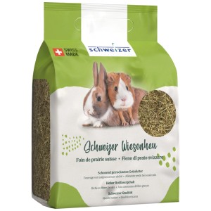 Fieno di prato Eric Schweizer, 1kg alimento per roditori. Fieno in confezione verde con coniglio e cavia.