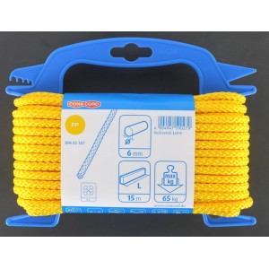 Corda multiuso gialla Conacord, diametro 6 mm, lunghezza 15 m, su bobina blu.