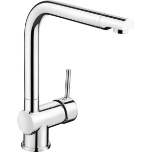 Miscelatore monocomando cromato baliv KI-1070, rubinetto da cucina con bocca alta e girevole.