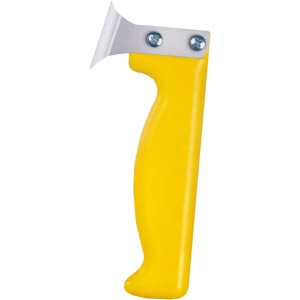 Coltello per fughe con manico giallo e lama a doppio taglio per rimuovere le vecchie fughe.