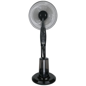 Ventilateur sur pied noir avec fonction brumisateur, hauteur 125 cm, Ø 43 cm.