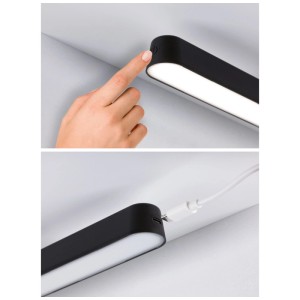 Paulmann Atali, lampe à batterie noire pour sous-meuble avec variateur tactile et câble USB-C.