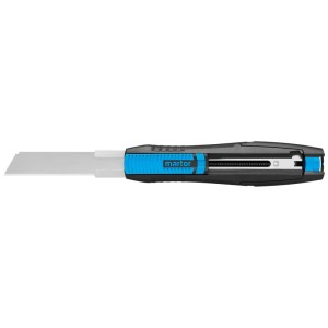 Coltello di sicurezza Martor Secunorm 380 con rientro automatico della lama e manico blu-nero.