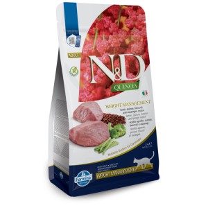 Paquet de nourriture pour chat N&D Quinoa Weight Management Agneau, 1,5 kg.