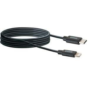 Cavo di sincronizzazione e ricarica Lightning Schwaiger nero, 2 m, con connettore USB-C e Lightning.