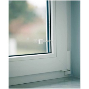 Abus Glasbruchmelder GBM7300W am Fenster, Alarmanlage zum Aufkleben.